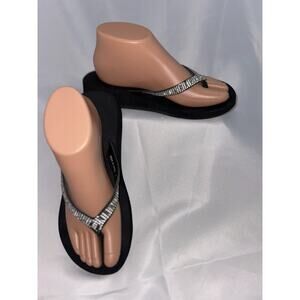Yellowbox Zemily Rhinestone Black Leather Sandal Flip Flop US Women's 7M